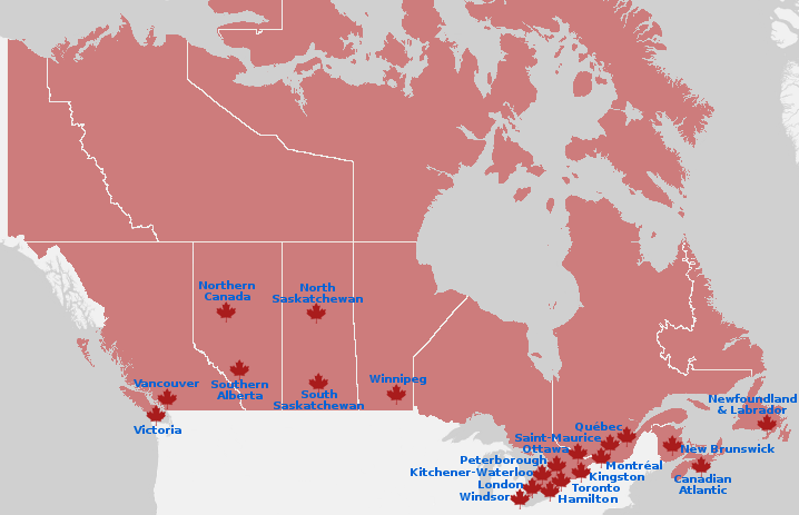 Map of Canadian Sections of IEEE